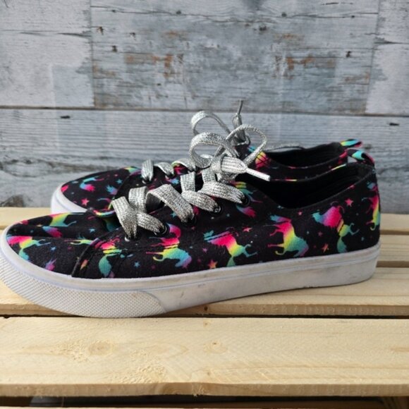 Fabkids Athletic Canvas Lace Up Sneakers Rainbow Unicorn Stars Size 5 - Picture 5 of 10